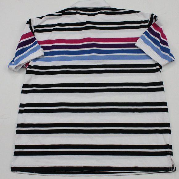Red Ape White Mulit Color Adult Striped Big Logo Short Sleeve Mens Polo Shirt XL - Picture 7 of 9